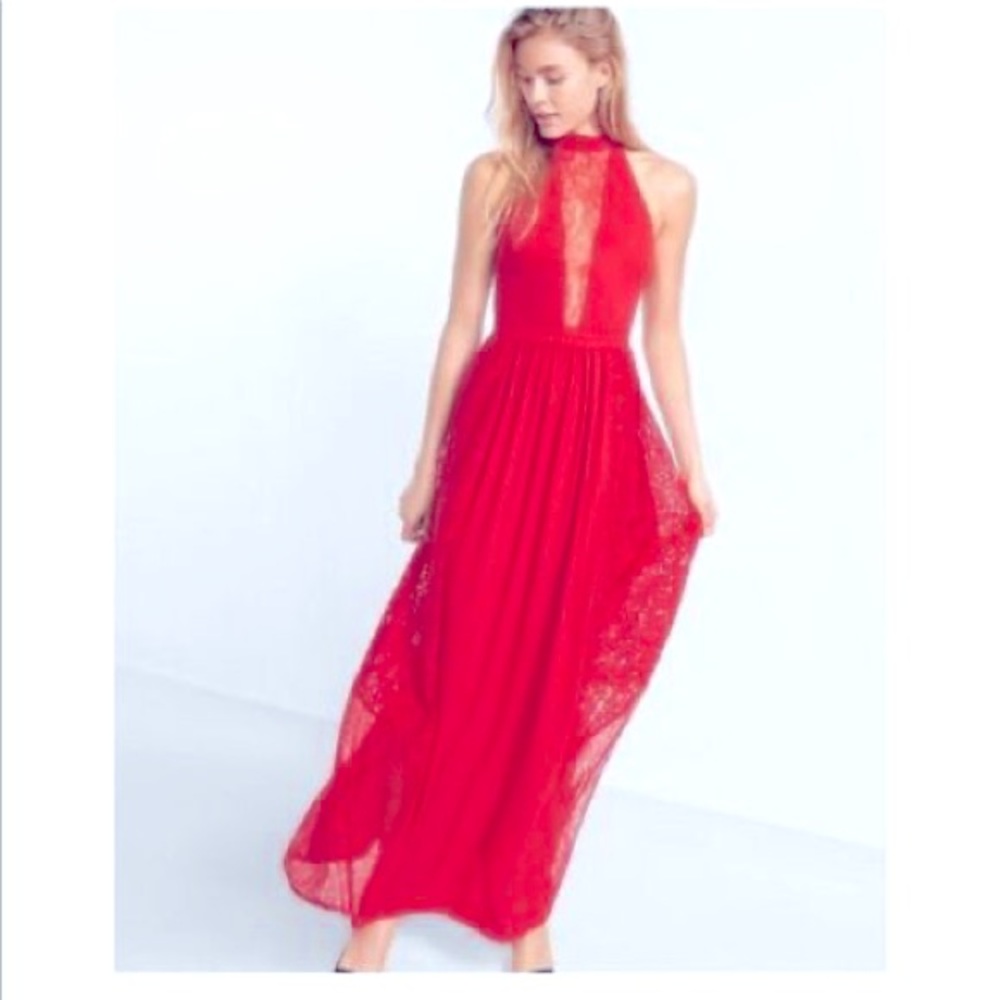 Size 6 Express lace halter neck red maxi dress
